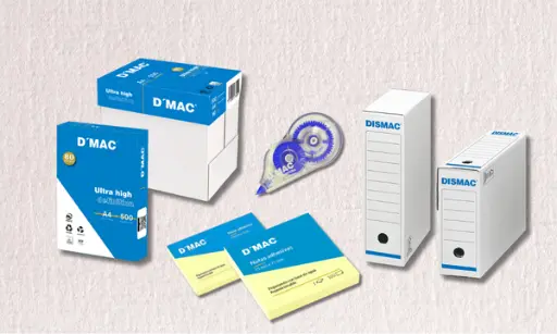 Papel, notas adhesivas, correcto, y archivadores de cartón de la marca DMAC