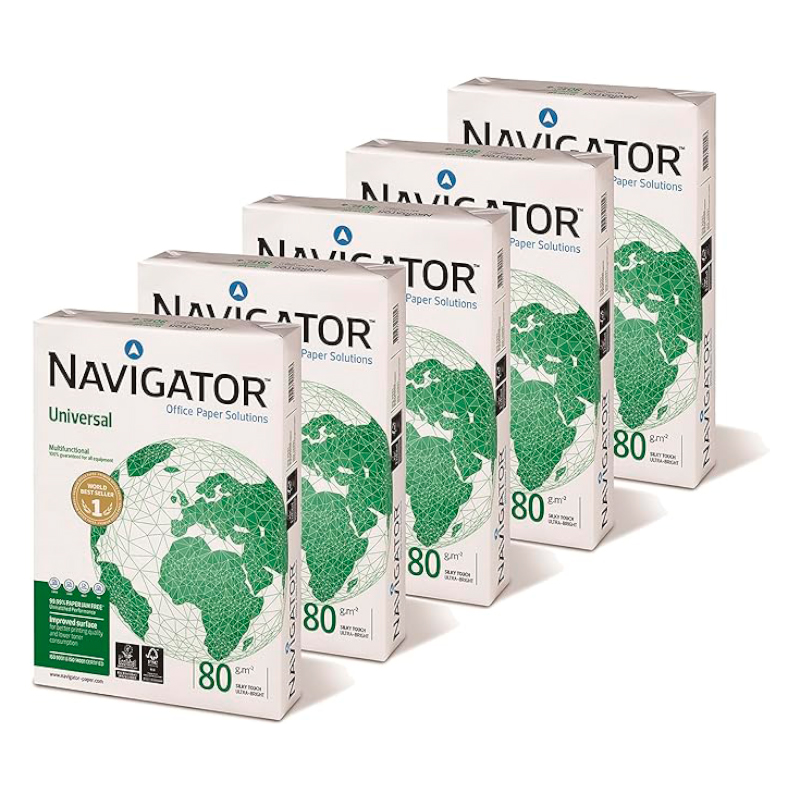 CAJA 5 PAQUETES DE 500 HOJAS DE PAPEL NAVIGATOR A-4 80grs