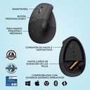 Ratón vertical Logitech Lift – Bluetooth e inalámbrico USB, 5 botones, 4000 dpi, para zurdos, negro/gris