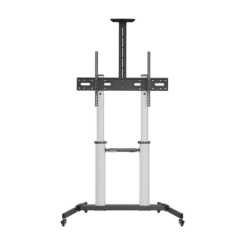 SOPORTE DE SUELO PRO CON RUEDAS, BANDEJAS PARA DVD Y SOPORTE DE CAMARA PARA MONITOR/TV 100KG DE 60-100, NEGRO-PLATA