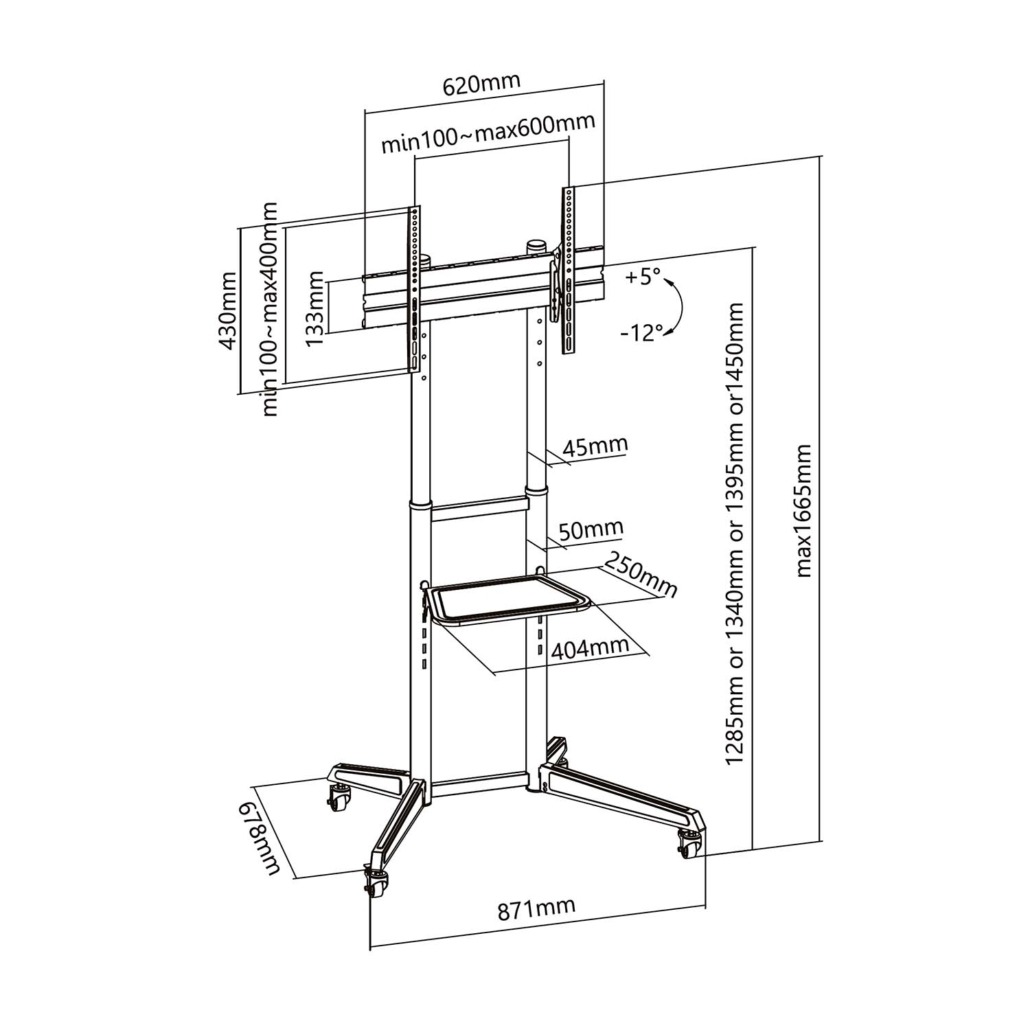 SOPORTE SUELO AISENS RUEDAS BANDEJA DVD PANTALLA 50KG 37-70