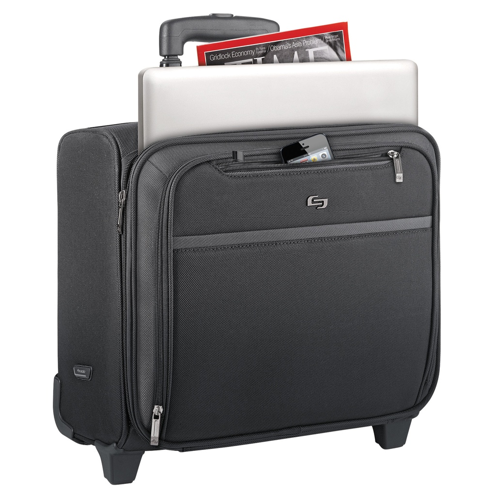 Maletín trolley profesional Solo Pro Overnighter para portátil 16'' – Negro, con ruedas y compartimentos organizadores