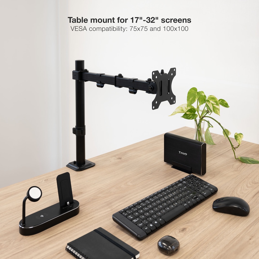 Soporte de Mesa Tooq para Monitor 17-32” – Brazo Giratorio e Inclinable, Negro