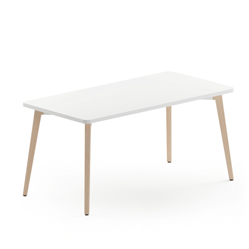 Mesa Timber 120×56×74 cm – Tapa Blanco Polar con Canto en Roble, Patas en Haya