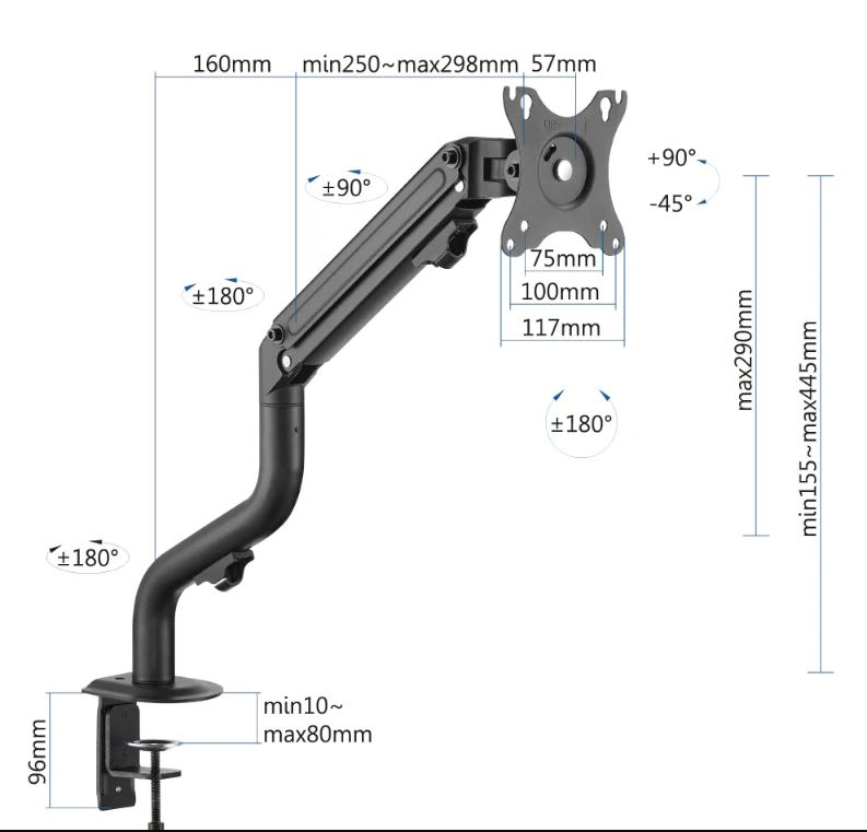 Soporte de Brazo con Pinza iggual SPMP01 – 1 Monitor 17"-32", Profesional