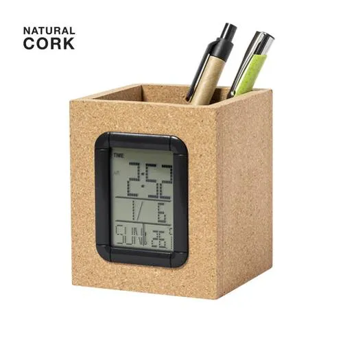 Cubilete Lapicero Wicam Nature con Reloj Multifunción – Corcho Natural