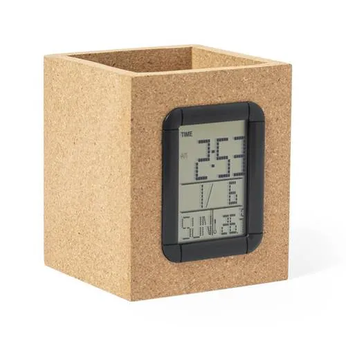 Cubilete Lapicero Wicam Nature con Reloj Multifunción – Corcho Natural