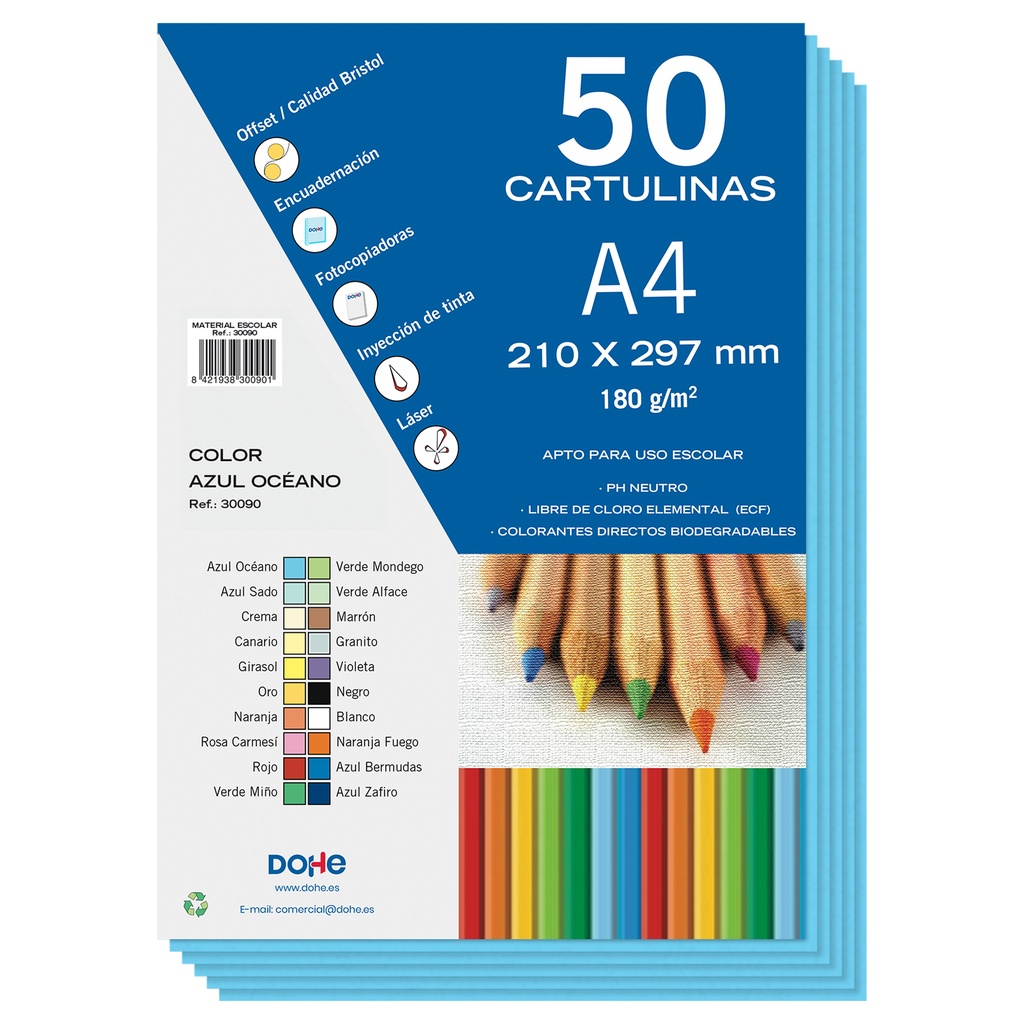 Pack de 50 Cartulina Azul Océano Dohe Ref. 30090