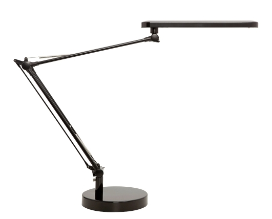 Lámpara de escritorio Unilux Mamboled – negra, 5,6 W Led, doble brazo articulado