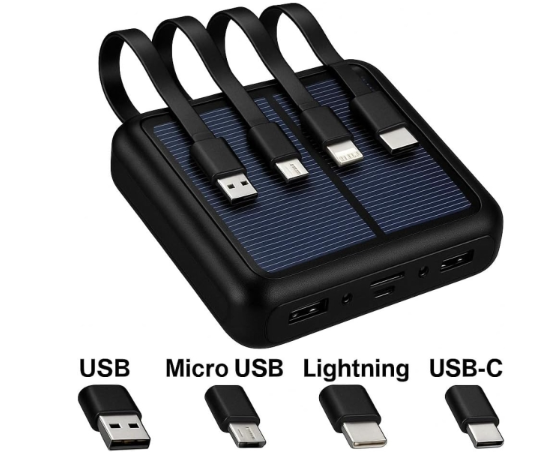 Powerbank solar – 5000 mAh, 4 en 1, con linterna