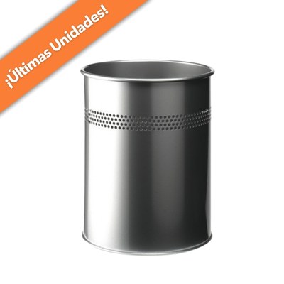 Papelera de metal Durable – 15 L, acero inoxidable, borde perforado 30 mm