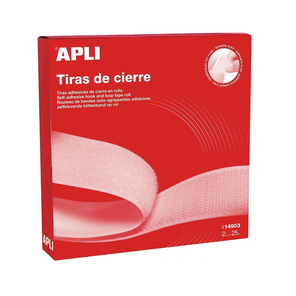 Rollo velcro adhesivo Apli – blanco, 20 mm×25 m, macho + hembra