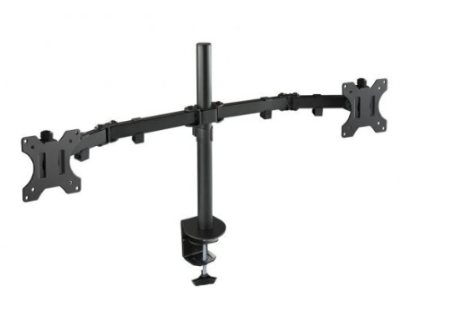 Soporte de mesa OQO con brazos articulados – 2 monitores 13″–32″, giratorio, inclinable, gestión de cables, negro