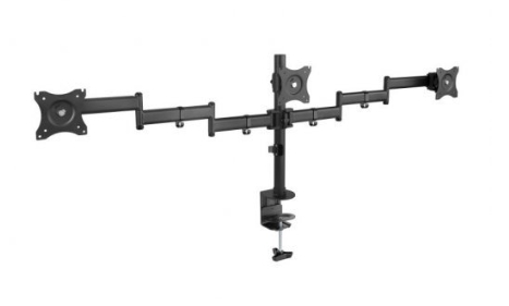 Soporte de mesa Tooq con 3 brazos articulados – monitores 13″–27″, giratorio, inclinable, gestión de cables