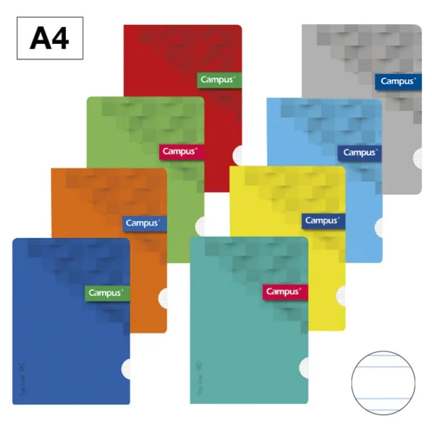Libreta A4 Campus con tapa de polipropileno – 48 H, 90 g, pauta 3,5 mm