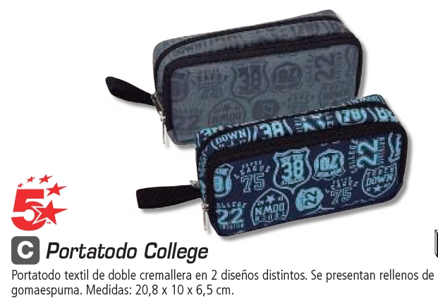 Estuche portatodo College 20,8×10×6,5 cm doble cremallera - Ref. 319162