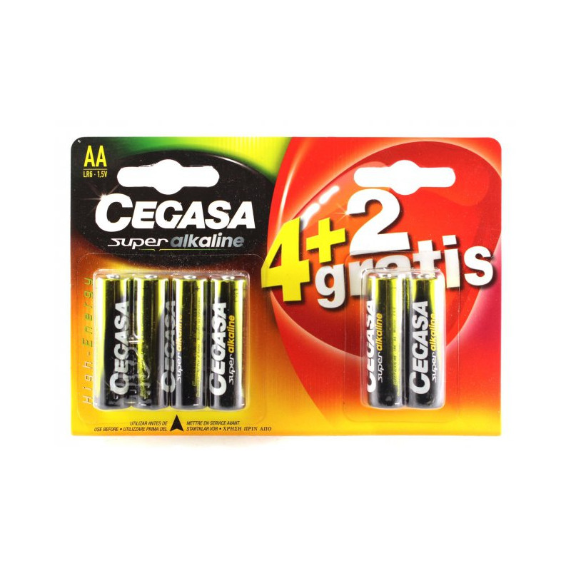 Pilas AA LR06 super alcalinas Cegasa – promo 4+2