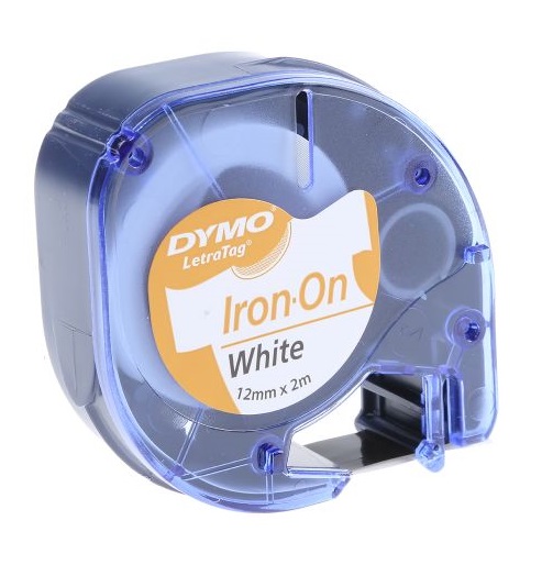 Cinta de tela para ropa Dymo Letratag – 12 mm × 2 m, negro sobre blanco