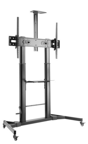 Soporte de suelo Aisens Eco – compatible con TV y monitor 60″–100″, 100 kg, con ruedas, manivela y bandeja, negro