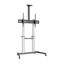 Soporte de suelo Pro FT100TE‑259 – compatible con TV y monitor 60″–100″, carga 100 kg, con ruedas, bandeja y soporte de cámara, negro/plata