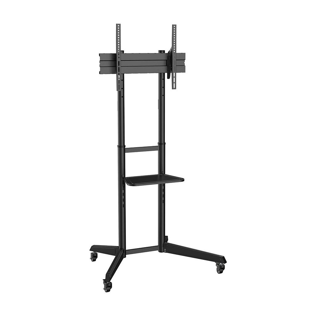 Soporte de suelo móvil para pantallas – 37″–70″, 50 kg, con ruedas y bandeja, negro