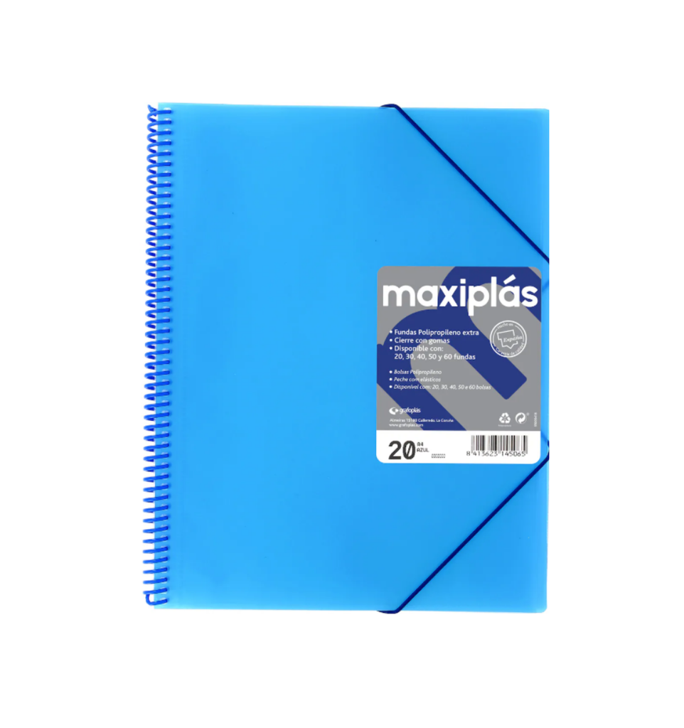 Tarifario A4 Maxiplás – espiral con gomas, 30 fundas