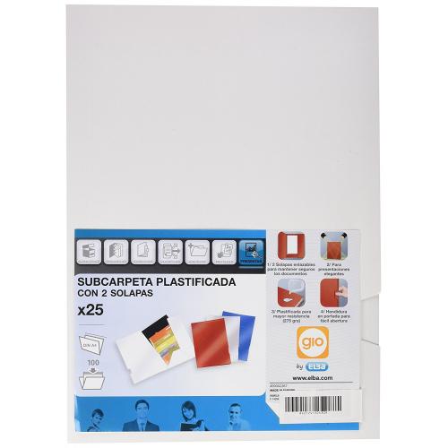 Subcarpeta con 2 solapas plastificada A4 blanca 275 g GIO Ref. 400042267