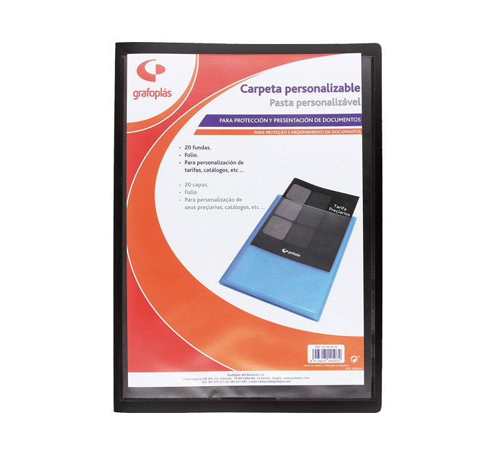 Carpeta canguro de fundas Poliplas folio A4 – 20 fundas, negra