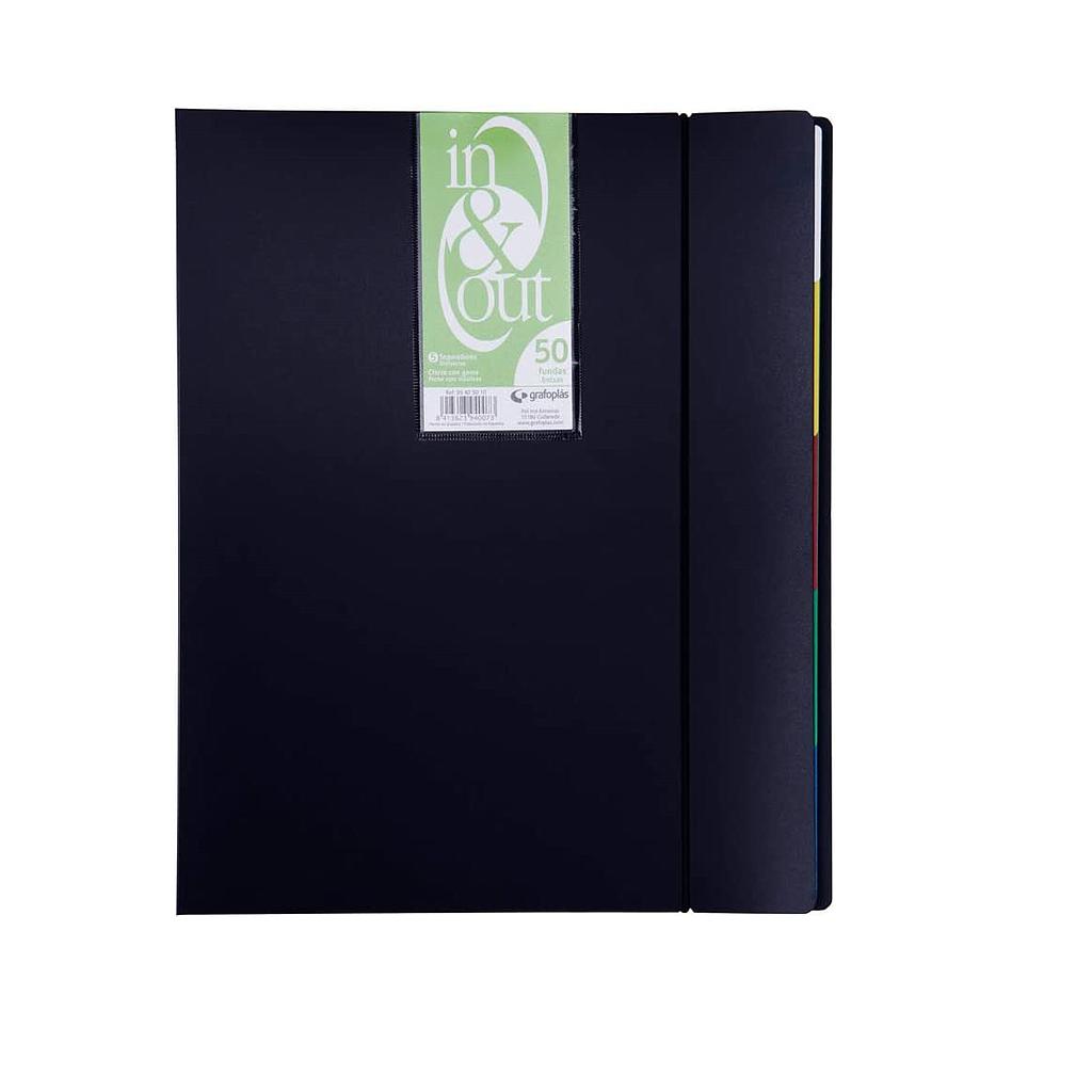 Tarifario A4 Grafoplás – negro, 50 fundas extraíbles