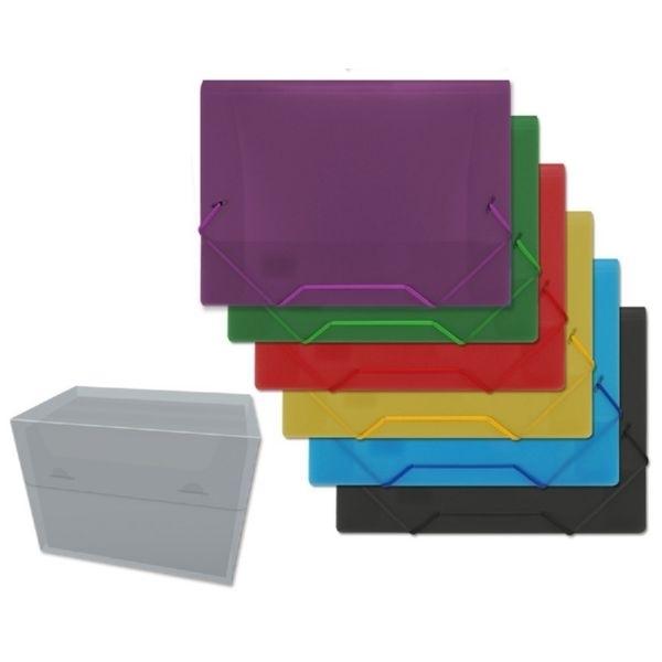 Carpeta cuarto A5 PP – plástico transparente, colores surtidos, con gomas y solapas 