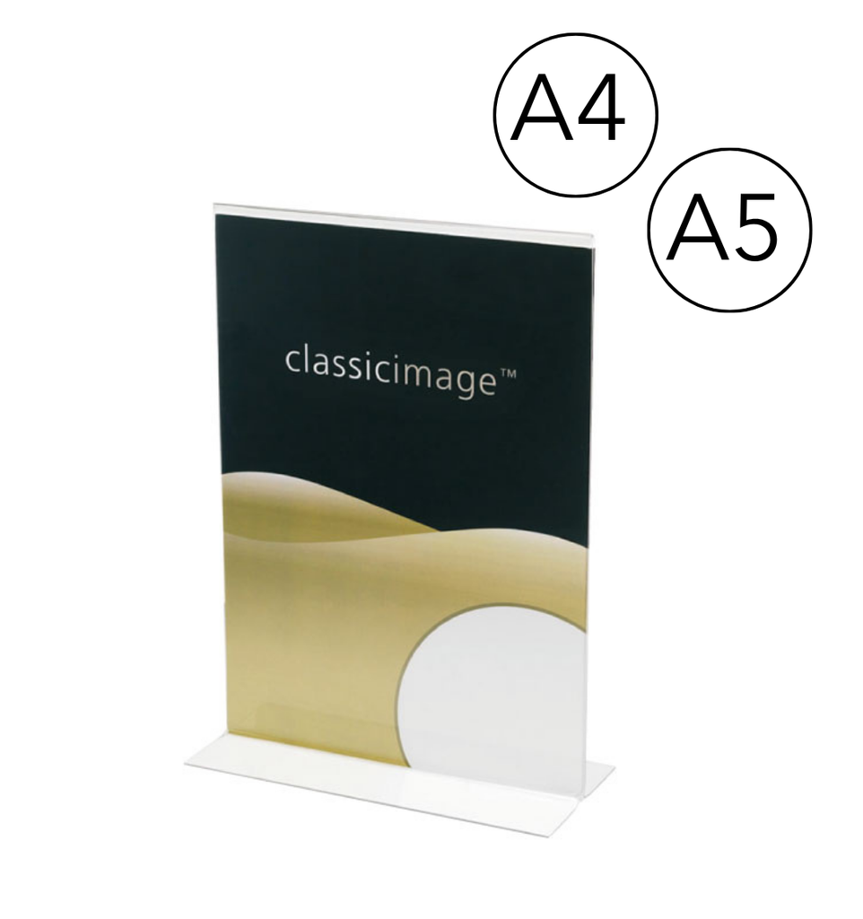 Expositor Vertical en T para Sobremesa – Transparente  A4 y A5