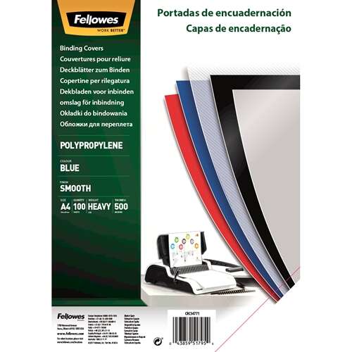 Tapas de encuadernación A4 – PP, 500 micras, azul opaco, pack 100 uds