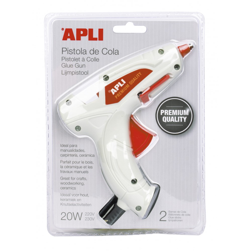 Pistola de Cola Termofusible Premium Apli 20W – Hot Melt + 2 Barras Incluidas