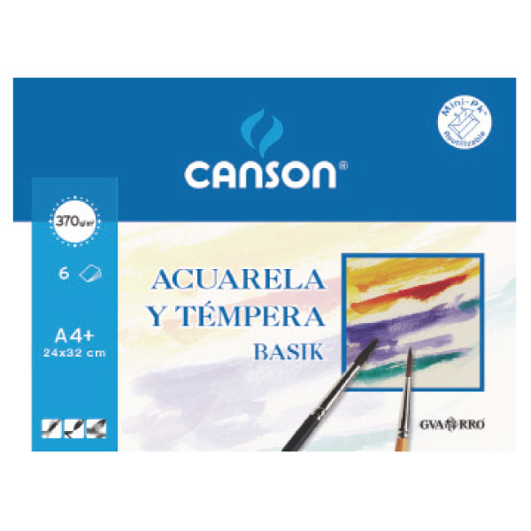 Láminas de acuarela Basik A4 370 g/m² Canson – 6 H, pack