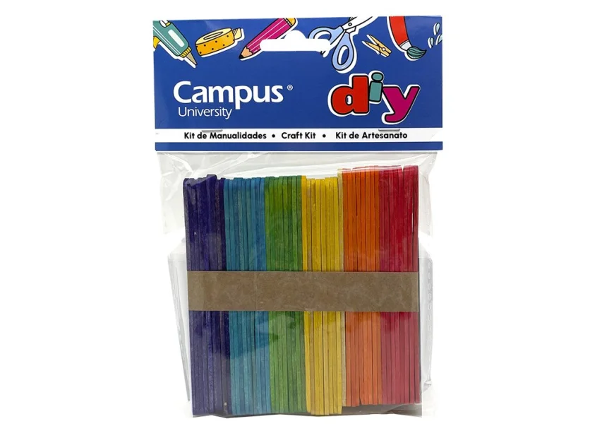 Palos de madera para manualidades – 114 × 10 mm, colores surtidos, 50 uds