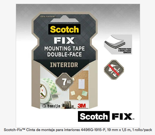 Cinta adhesiva doble cara Scotch Fix – 19 mm × 1,5 m