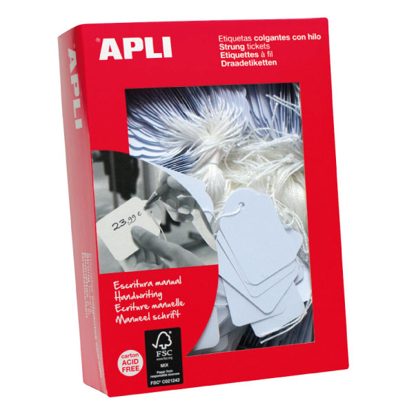 Etiquetas colgantes Apli – caja 500 uds, 36×53 mm