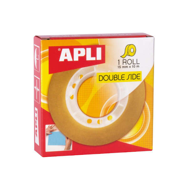 Cinta adhesiva doble cara Apli – 15 mm × 10 m