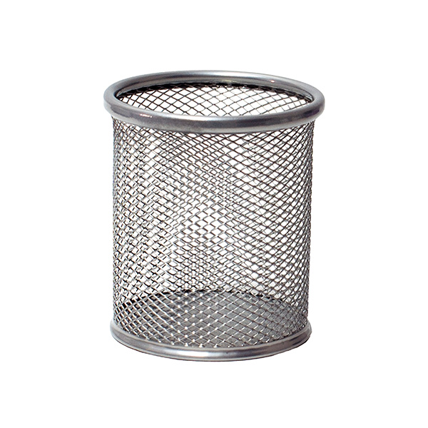 Cubilete lapicero metálico – de rejilla, gris plata