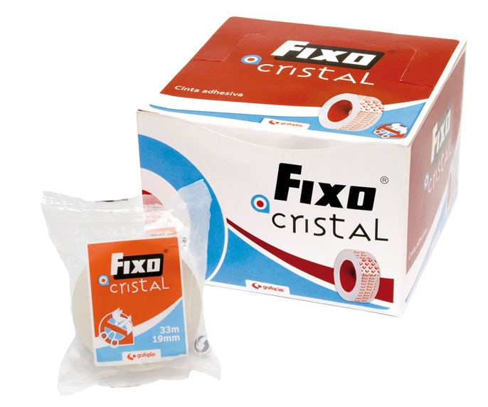 Cinta adhesiva Fixo – cristal, 19 mm × 33 m