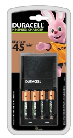 Cargador Rápido Duracell CEF27 para Pilas AA/AAA – Incluye 2 AA y 2 AAA (Ref. 950390)