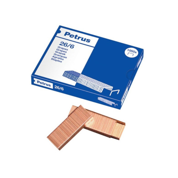 Grapas cobreadas 26/6 Petrus – 1000 uds