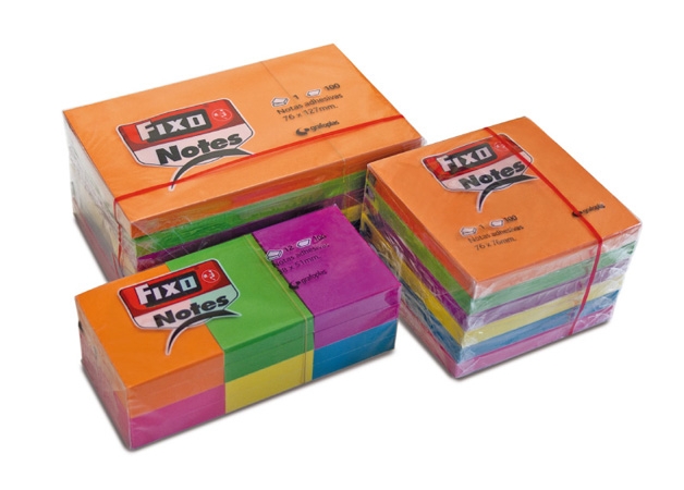 Notas adhesivas Fixo Notes – 38×51 mm, colores neón, pack 12 tacos