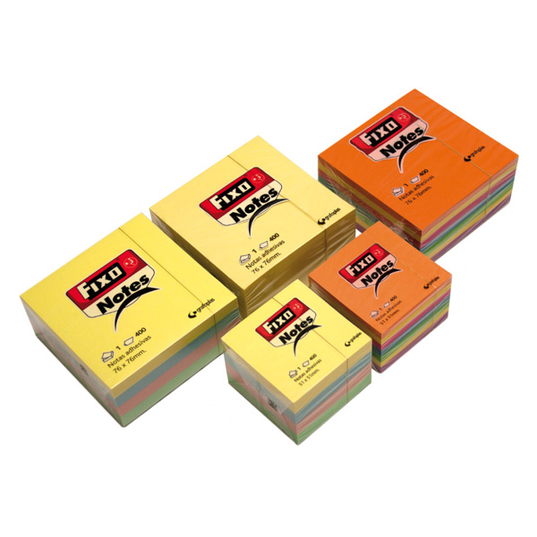 Notas adhesivas 51 × 51 mm Fixo Notes – colores surtidos neón, 400 uds