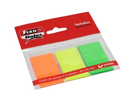Marcadores marcapáginas PET 25×43 mm Fixo Notes – 3×25 hojas, pack 3 uds