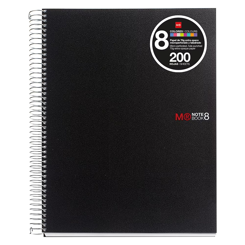 Bloc A4 Miquelrius Notebook‑8 – polipropileno, 200H, cuadrícula 5×5, negro