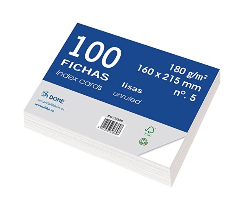 Fichas lisas 75×125 mm – pack 100 uds