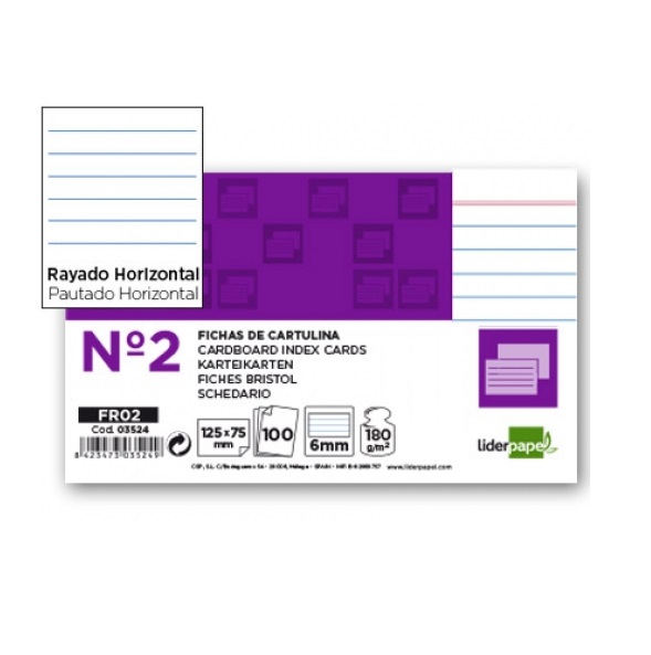 Fichas rayadas 75×125 mm – pack 100 uds