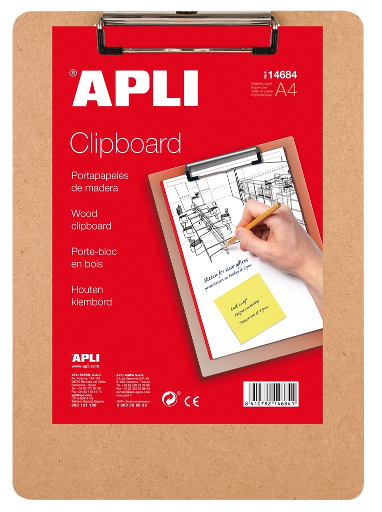 Portapapeles A4 – madera, pinza superior