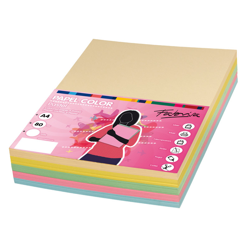 Papel color A4 Fabrisa – 80 g, 100 H, 10 colores pastel